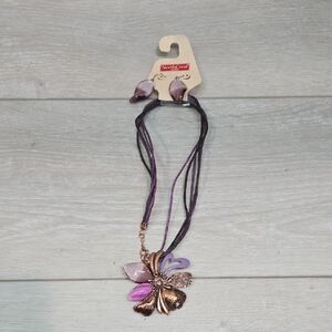 NEW Northcrest Purple and Gold Floral Necklace Set Classic